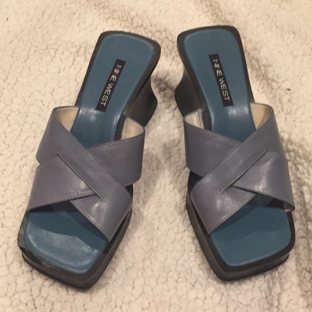❤️ Nine West Wedged Blue Sandler